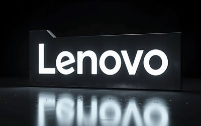 Lenovo logo, 4k, Lenovo 3d metal logo, white neon lights, black background, Lenovo emblem, 3d art, Lenovo