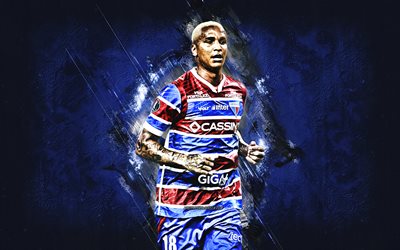 Deyverson, Fortaleza, Brazilian Football Player, Blue Stone Background, Grunge Art, Brazil, Deyverson Brum Silva Acosta, Football, Fortaleza Esporte Clube, Deyverson Fortaleza