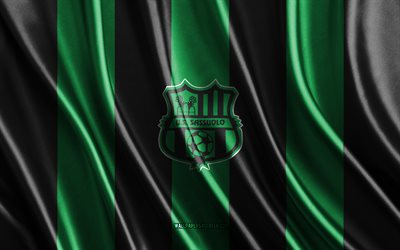 4k, ee uu logoto de sassuoolo, serie b, textura de seda negra verde, bandera de sassuolo de ee uu, club de fútbol italiano, fútbol, bandera de seda, ee uu sassuolo emblema, italia, us sassuolo insignia, sassuolo