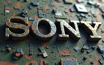 sonyn naamiointilogo, 4k, luova, naamiointitausta, tuotemerkit, sonyn armeijan logo, vihreä naamiointi, sony 3d  logo, taideteos, sony  logo, sony