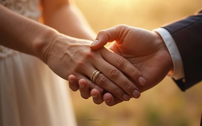4k, braut und bräutigam hände, goldene eheringe, hochzeitskonzepte, braut und bräutigam, hintergrund für hochzeitskarte, hochzeit
