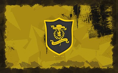 Livingston FC grunge logo, 4k, Scottish Championship, yellow grunge background, soccer, Livingston FC emblem, football, Livingston FC logo, Livingston FC, Scottish football club, FC Livingston