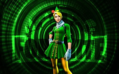 snowbell fortnite, 4k, grüner spiralhintergrund, fortnite, kreativ, schneebellhaut, fortnite snowbell haut, schneebell, fortnite  charaktere