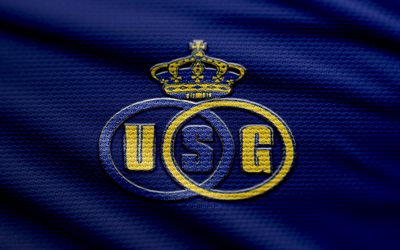 royale union sg fabric logo, 4k, blauer stoffhintergrund, jupiler pro league, bokeh, fußball, royale union sg  logo, royale union sg emblem, royale union sg, belgischer fußballverein, royale union fc
