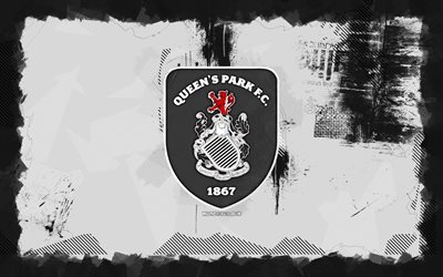 queens park fc logo de grunge, 4k, campeonato escocés, fondo grune blanco, fútbol, queens park fc emblema, fútbol americano, logotipo de queens park fc, queens park fc, club de fútbol escocés, parque fc queens