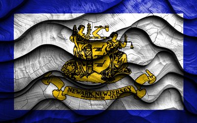 4k, علم نيوارك, المدن الأمريكية, أعلام الأمواج ثلاثية الأبعاد الخشبية, يوم نيوارك, الولايات المتحدة الأمريكية, علم نيوارك الخشبي, نيوارك نيو جيرسي, نيوارك