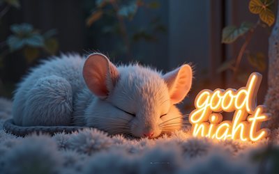gute nacht, 4k, süße chinchilla, gute nacht 3d  inschrift, schlafende kleine süße chinchilla, gute nachtwunsch, gute nachtkonzepte, nacht