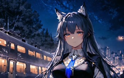 texas, 4k, nuit, former, arknights, manga, texas l'omertosa, personnages d'anime, personnages arknights, texas arknights