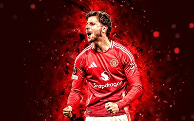 mason montajı, 4k, kırmızı neon işıklar, manchester united, premier lig, ingiliz futbolcular, mason mount 4k, futbol, manchester united fc, adam birleşik, mason mount manchester united