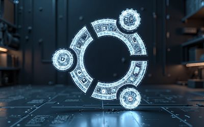 ubuntuロゴ, 4k, 青いハイテク背景, ubuntu blue neonロゴ, オレンジ色のネオンライト, x線, ubuntuエンブレム, ubuntu 3dロゴ, ubuntu, orange ubuntuロゴ, linux