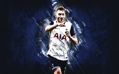 dejan kulusevski, tottenham hotspur, calciatore svedese, celebrazione degli obiettivi, sfondo di pietra blu, grunge art, premier league, inghilterra, calcio, dejan kulusevski tottenham