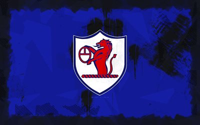 Raith Rovers FC grunge logo, 4k, Scottish Championship, blue grunge background, soccer, Raith Rovers FC emblem, football, Raith Rovers FC logo, Raith Rovers FC, Scottish football club, Raith Rovers
