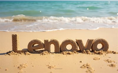 lenovo  logo, 4k, sommer, lenovo  logo aus sand, strand, 3d lenovo  logo, sand, lenovo emblem, lenovo