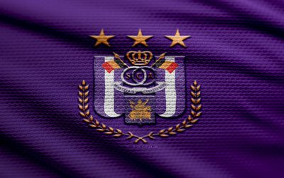 RSC Anderlecht fabric logo, 4k, violet fabric background, Jupiler Pro League, bokeh, soccer, RSC Anderlecht logo, football, RSC Anderlecht emblem, RSC Anderlecht, belgian football club, Anderlecht FC