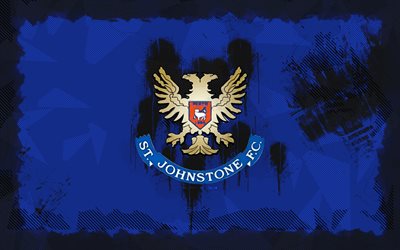 st johnstone fc grunge  logo, 4k, skotlantilainen pääministeri, sininen grunge  tausta, jalkapallo, st johnstone fc  merkki, st johnstone fc  logo, st johnstone fc, skotlannin jalkapalloseura, fc st johnstone