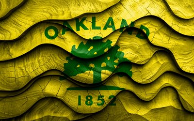 4k, bandeira de oakland, cidades dos eua, bandeiras de ondas 3d de madeira, dia de oakland, eua, bandeira de madeira de oakland, oakland california, cidades americanas, oakland
