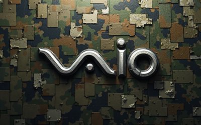 شعار vaio التمويه, 4k, مبدع, خلفيات التمويه, العلامات التجارية, شعار vaio العسكري, التمويه الأخضر, شعار vaio 3d, العمل الفني, شعار vaio, فايو, سوني فايو