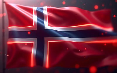 4k, norge flagg på flaggstång, digitalkonst, norges flagg, abstrakt bakgrund, norsk flagga, europa, tygvågor norge flagga, norge, 3d norge flagga