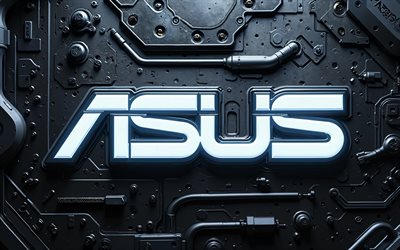 4k, asus white neon logo, マクロ, ボケ, ブラックメタルの背景, エレクトロニクスブランド, asusロゴ, クリエイティブ, asus 3dロゴ, ブランドロゴ, asus neon logo, ブランド, アサス