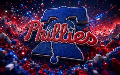 Philadelphia Phillies fabric logo, 4k, red white 3D background, MLB, baseball, Philadelphia Phillies logo, Philadelphia Phillies emblem, american baseball team, Philadelphia Phillies