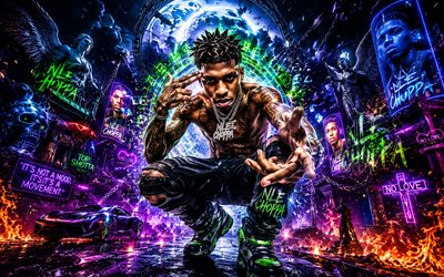 4k, NLE Choppa, stage, abstract art, american rappers, music stars, creative, american singers, Bryson Lashun Potts, neon lights, NLE Choppa art, NLE Choppa 4K