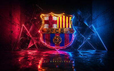 FC Barcelona, 4k, Spanish football club, burgundy purple neon light, FC Barcelona logo, football art, blue burgundy abstract art, FC Barcelona emblem, La Liga, football, Spain, Barcelona