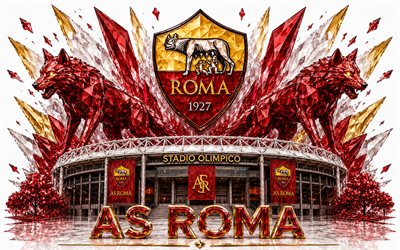 AS Roma logo, 4k, Italian football club, AS Roma, crystal art, AS Roma emblem, Stadio Olimpico, Roma, Italy, football, Serie A, Roma logo, The Olimpico, The Wolves