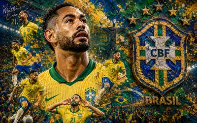 ماتيوس كونها, شعار منتخب البرازيل لكرة القدم, 4k, ماتيوس كونيا البرازيل, خلفية الحجر, منتخب البرازيل لكرة القدم, فن جدارية, كرة القدم, البرازيل, ماتيوس كونها منتخب البرازيل لكرة القدم