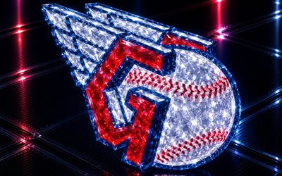 cleveland guardiansin logo, sininen metalli tausta, cleveland guardiansin tunnus, cleveland guardiansin kristallimerkki, mlb, usa, baseball, cleveland guardians