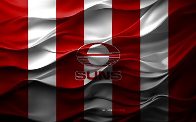 4k, Gold Coast Suns logo, red white 3D background, Gold Coast Suns emblem, AFL, Australian rules football team, Gold Coast Suns flag, 3D texture, Gold Coast Suns, Australia, Australian rules football