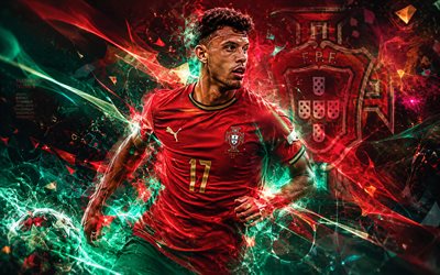 matheus nunes, portugalin jalkapallomaajoukkue, fanitaidetta, punainen vihreä abstrakti viivat tausta, matheus luiz nunes, portugalin jalkapallomaajoukkueen logo, jalkapallo, matheus nunes portugali
