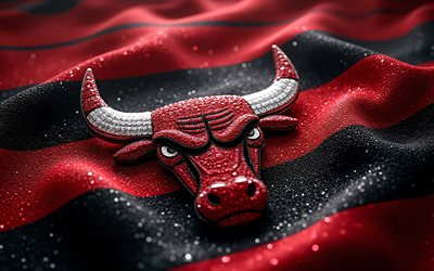 Chicago Bulls 3D logo, 4k, red black jewels background, NBA, Chicago Bulls logo, red jewels texture, Chicago Bulls emblem, USA, Chicago Bulls, basketball