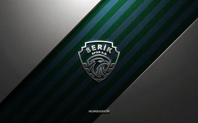 serik spor as logo, 4k, teräs tausta, turkin jalkapalloseura, turkoosinsiniset viivat, serik spor as  tunnus, tff 1 lig, serik spor as, turkki, jalkapallo, serik spor as metallilogo, serik spor