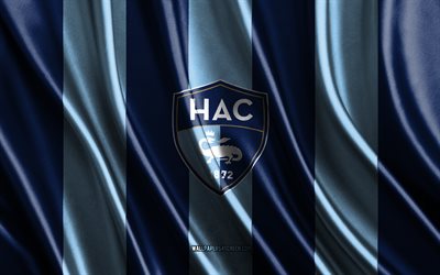 4k, شعار لوهافر ايه سي, الدوري الفرنسي 2, نسيج الحرير الأزرق, علم نادي لوهافر ac, نادي كرة القدم الفرنسي, علم الحرير, شعار نادي لوهافر, فرنسا, شارة لوهافر ac, لوهافر ايه سي