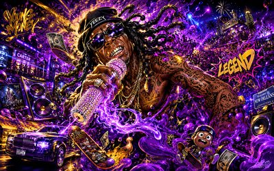 Lil Wayne, 4k, grunge art, concert, fans, creative background, music stars, Dwayne Michael Carter Jr, american rapper, Lil Wayne art, american celebrity, Lil Wayne 4K