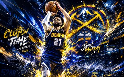 4k, cemal murray, mavi fütüristik arka plan, denver nuggets'ı, nba, kanadalı basketbolcular, cemal murray 4k, basketbol, jamal murray sanatı, jamal murray denver nuggets