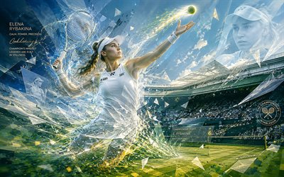 elena rybakina, 4k, tenista kazajo, wta, arte de líneas abstractas azules, tenis, el arte de elena rybakina, asociación de tenis femenino, arte creativo, líneas de luz azul