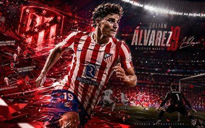 julián álvarez, atlético de madrid, fondo digital abstracto rojo, julián álvarez atlético de madrid, álvarez atlético, arte creativo, logotipo del atlético de madrid, julián álvarez atlético, fútbol americano, rojiblancos, atlético