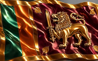 Sri Lanka metallic flag, 4k, metal 3D flags, Asian  countries, flag of Sri Lanka, Day of Sri Lanka, artwork, Sri Lankan metal flag, Sri Lankan flag, Sri Lanka, Sri Lankan national symbols, Sri Lanka flag