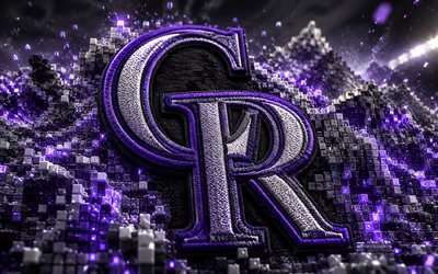 colorado rockies kangaslogo, 4k, violetti valkoinen 3d tausta, mlb, baseball, colorado rockies  logo, colorado rockies  tunnus, amerikkalainen baseball joukkue, colorado rockies