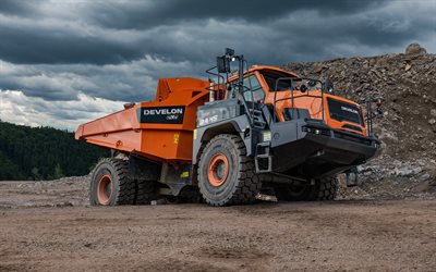 develon da45 7, 4k, nivelkippiauto, 2026 kuorma autot, kippiautot, erikoisvarusteet, ulkopuoli, rakennuslaitteet, doosan