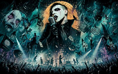 4k, marilyn manson, grunge taidetta, rock konsertti, goottilainen tausta, musiikin tähdet, brian hugh warner, marilyn manson konsertissa, goottilainen taide, marilyn mansonin logo, amerikkalainen rock laulaja, marilyn mansonin taide, amerikkalainen julkkis, marilyn manson 4k