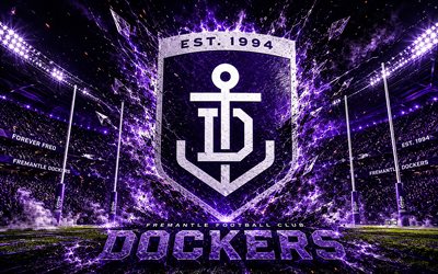 Fremantle Dockers abstract logo, 4k, stadium, spotlights, AFL, australian football, creative, Australian Football League, Fremantle Dockers logo, Fremantle Football Club, australian football team, Fremantle Dockers