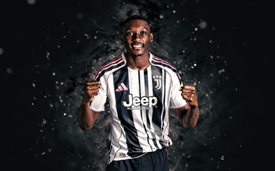 4k, kolo muani, creativo, luces neón blancas, juventus fc, serie a, futbolistas franceses, kolo muani 4k, fútbol americano, fútbol, juventus, mancha, kolo muani juventus