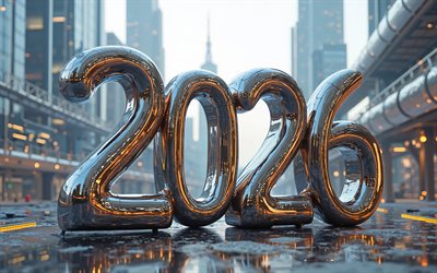 2026 concepts, 2026 aluminum digits, 2026 New Year, background with 2026 digits, digital art