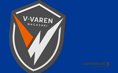 logo v varen nagasaki, 4k, sfondo blu, art di carbonio, emblema v varen nagasaki, club di calcio giapponese, j2 league, giappone, v varen nagasaki, calcio, v varen nagasaki fc