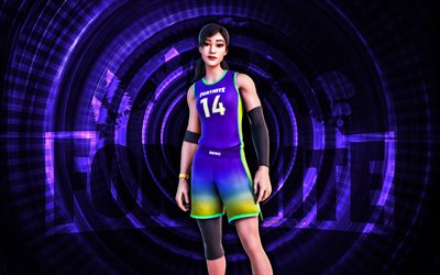 rebound raider fortnite, 4k, violettes spiralhintergrund, fortnite, kreativ, rebound raider skin, fortnite rebound raider haut, rebound raider, fortnite  charaktere