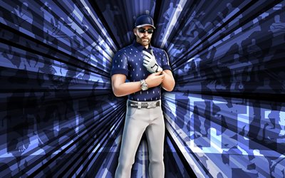 4k, Bogey Basher, blue rays background, Bogey Basher Skin, Bogey Basher Fortnite, abstract art, Fortnite Bogey Basher Skin, Fortnite characters, Fortnite, creative art