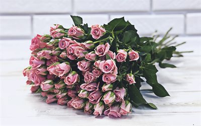 4k, ramo de rosas rosadas, bokeh, flores rosadas, fondo con rosas, hermoso ramo de flores, ramo de rosas, rosas rosadas, hermosas flores, rosas