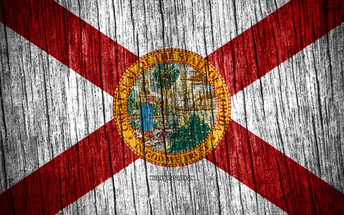 4k, 플로리다의 국기, 미국 주, 플로리다의 날, 미국, 나무 질감 깃발, 플로리다 깃발, 미국의 주, 플로리다, 플로리다 주